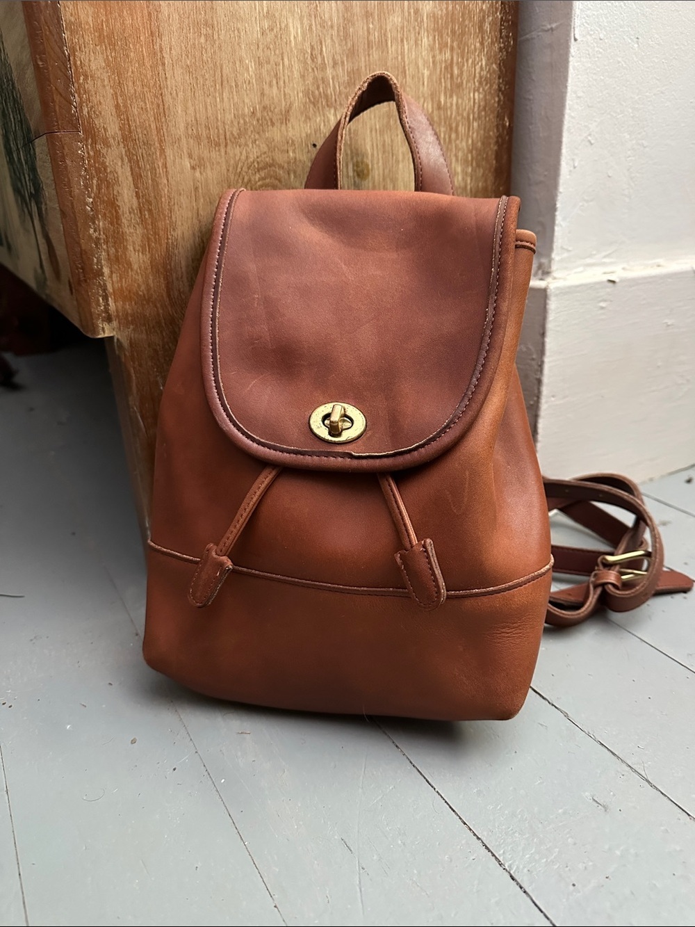 Coach Mini Leather Daypack Backpack Purse English Glove Tan Brown Brass Vintage
